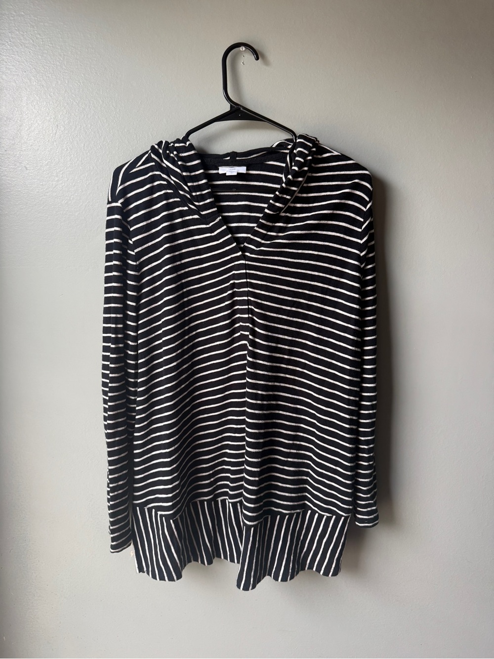 J.Jill Black White Striped Hooded Tunic Top Women’s XL